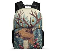 TPISLI Cute Deer Backpack Year 2-5 for Girls Boys 7-11 Year Olds Animal Christmas Theme School Bag Kids and Teens, 1680D Fabric Lightweight Back to School Gift