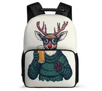 TPISLI Cute Deer Pattern Rucksack for Children 8-12 Years, Animal Print Bookbag for Girls Boys, Durable Backpack, Side Pockets, Padded Back, Travel Daily Use