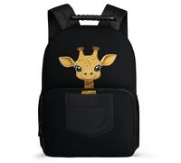 TPISLI Cute Giraffe Pattern School Bag for Children Primary Age 6-11 Animal Motif Daypack for Children Junior School, Soft Felt Details Side Pockets Travel Daily Use
