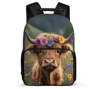 TPISLI Cute Highland Cattle Backpack for Boys Girls School Years 1-4 Bull Motif Daypack Age 5-10 Kids and Teens, Durable Adjustable Straps Back to School Gift