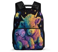 TPISLI Cute Highland Cow Design Backpack for Boys Girls Year 3-6, Cattle Rucksack for Students, Lightweight School Bag, Side Pockets, Padded Back, Travel Daily Use