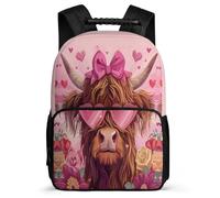 TPISLI Cute Highland Cow School Backpack for Kids and Teens 7-11 Year Olds Cow Motif Daypack for Students Year 2-5, Durable Adjustable Straps Outdoor Day Trips