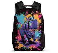 TPISLI Cute Hippo School Backpack for Kids and Teens Age 7-12 Animal Backpack for Students Primary Classes, Side Pockets Adjustable Straps Travel Daily Use
