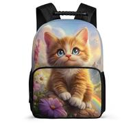 TPISLI Cute Kitten Pattern Bookbag Year 2-5 for Students School Years 2-5 Animal Cat School Bag Kids and Teens, Soft Felt Details Side Pockets Daily Essentials