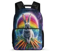 TPISLI Cute Rabbit Pattern Rucksack for Children Primary Age 6-11, Animal Bunny Print Bookbag for Boys Girls, Durable Backpack, Side Pockets, Padded Back, Travel Daily Use