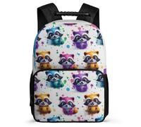 TPISLI Cute Raccoons Rucksack for Kids School Years 1-4 Animal Colourful Backpack School Years 2-5 Kids and Teens, Sturdy Handle Adjustable Straps Outdoor Day Trips