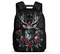 TPISLI Deer Christmas Theme School Backpack for Kids Junior School Reindeer Backpack Primary Age 6-11 Children, 1680D Fabric Adjustable Straps Daily Essentials