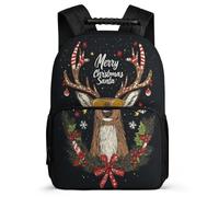 TPISLI Deer Motif Bookbag for Students School Years 1-4 Reindeer Christmas Theme Backpack Primary Age 6-11 Girls Boys, Soft Felt Details Lightweight Daily Essentials