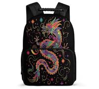 TPISLI Dragon Print Daypack for Children School Years 2-5 Chinese Style Daypack for Kids and Teens Year 2-5, Adjustable Straps Padded Back Daily Essentials