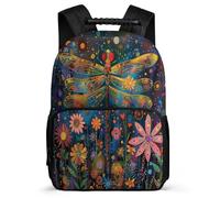 TPISLI Dragonfly Backpack for Kids and Teens 6-11 Years Flowers Insect Backpack for Children Primary Classes, Side Pockets Lightweight Travel Daily Use