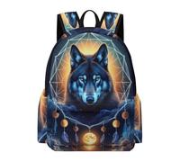 TPISLI Dreamcatcher Wolves Bookbag Girls 10 Year Olds Wolf Book Bag Teens Year 9 Modern Trendy 15.6 Inch Laptop Rucksack Primary to Secondary Travel Gift Everyday Use