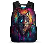 TPISLI Dreamcatcher Wolves School Backpack for Boys Girls 7-11 Year Olds Wolf Backpack for Girls Boys Year 3-6, Sturdy Handle Soft Felt Details Travel Daily Use