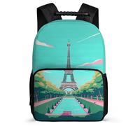 TPISLI Eiffel Tower Pattern Rucksack Junior School for Children Year 3-6 Eiffel Tower Bookbag Kids and Teens, Side Pockets Soft Felt Details Back to School Gift