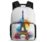 TPISLI Eiffel Tower Pattern Rucksack Year 2-5 for Girls Boys 7-11 Year Olds Colourful Graffiti Rucksack Kids and Teens, Soft Felt Details Padded Back Travel Daily Use