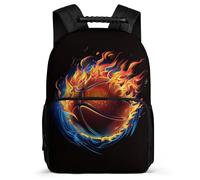 TPISLI Fire Basketball Motif Rucksack for Kids and Teens 8-12 Years Basket-Ball School Bag for Boys Girls Primary School, Soft Felt Details Sturdy Handle Short Trips