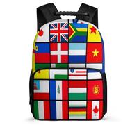 TPISLI Flags Backpack for Kids and Teens Ages 6-10 Multiple National Flags School Bag for Children Primary Classes, Padded Back Adjustable Straps Short Trips