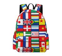 TPISLI Flags Rucksack Girls Age 11 Multiple National Flags Backpack Children Year 7 Trendy Modern 13.3 Inch Laptop School Bag School Years 7-10 Travel Use Daily Carry