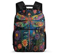 TPISLI Flowers Dragonfly School Backpack for Kids and Teens Year 3-6 Insect Theme School Bag Primary Age 6-11 Boys Girls, Lightweight Side Pockets Birthday Gift