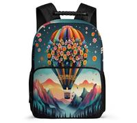 TPISLI Flowers Hot-air Balloon Bookbag Primary School for Kids and Teens 7-11 Year Olds Daypack Kids and Teens, Side Pockets Sturdy Handle Back to School Gift