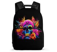 TPISLI Flowers Skull Print Rucksack Primary Classes for Girls 7-11 Year Olds Skeleton Motif Rucksack Kids and Teens, Padded Back Soft Felt Details Travel Daily Use