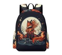 TPISLI Fox Moon Motif Backpack Girls 10 Year Olds Animal Fox School Bag Boys Age 16 Durable Cool Hiking Bookbag Daily Use Secondary School Outdoor Travel Daily Carry