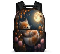 TPISLI Fox Moon Printed Daypack Primary Classes for Kids and Teens Ages 6-10 Animal Rucksack Boys Girls, Lightweight Sturdy Handle Back to School Gift