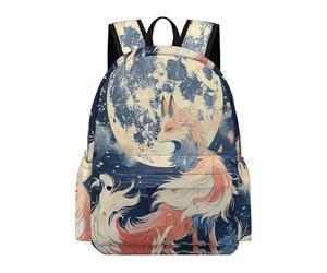 TPISLI Fox Moon Printed Rucksack Children Year 5 Animal Design School Bag Teens Year 7 Modern Trendy 14 Inch Laptop Rucksack School Years 7-10 Travel Use Outdoor Gift