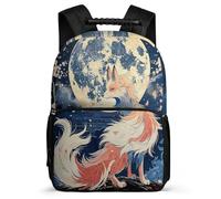 TPISLI Fox Moon Printed School Backpack for Boys Age 5-10 Animal Design Bookbag for Girls Boys School Years 1-4, 1680D Fabric Adjustable Straps Travel Daily Use