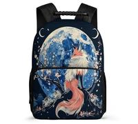 TPISLI Fox Motif Bookbag for Kids and Teens Primary Classes Animal Moon Backpack Age 7-12 Kids and Teens, Adjustable Straps Sturdy Handle Birthday Gift
