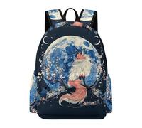 TPISLI Fox Motif Bookbag Students Year 4 Animal Moon Rucksack Girls School Years 4-8 Durable Cool 11.6 Inch Laptop Daypack Secondary School Hiking Travel Use