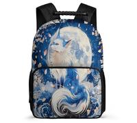 TPISLI Fox Motif School Backpack Junior School for Students 7-11 Year Olds Animal Moon Bookbag Students, Soft Felt Details Lightweight Travel Daily Use