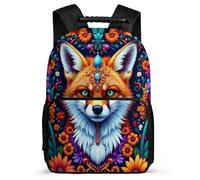TPISLI Fox Print School Backpack for Boys Year 3-6 Animal Motif Bookbag School Years 2-5 Kids and Teens, Side Pockets Soft Felt Details Travel Daily Use