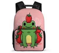 TPISLI Frog Pattern Bookbag for Kids Primary Age 6-11 Frog Strawberry Rucksack for Kids and Teens School Years 1-4, Adjustable Straps Padded Back Birthday Gift