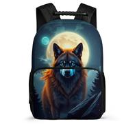 TPISLI Full Moon Wolf Bookbag Primary School for Kids and Teens 7-11 Year Olds Wolves Moon Daypack Kids and Teens, Side Pockets Sturdy Handle Back to School Gift