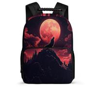 TPISLI Full Moon Wolf Rucksack for Students 7-11 Year Olds Wolves Moon Rucksack for Kids and Teens Junior School, Padded Back Sturdy Handle Back to School Gift