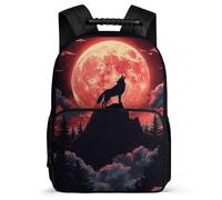 TPISLI Full Moon Wolf School Bag for Students Primary Age 6-11 Wolves Moon Rucksack for Boys Primary School, Adjustable Straps Soft Felt Details Birthday Gift