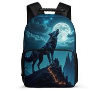 TPISLI Full-Moon Wolves Bookbag Primary Classes for Kids and Teens 7-11 Year Olds Moon Wolf Daypack Kids and Teens, Adjustable Straps 1680D Fabric Outdoor Day Trips