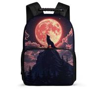 TPISLI Full-Moon Wolves School Backpack for Boys Girls Primary Classes Moon Wolf Rucksack 6-11 Years Children, Sturdy Handle Adjustable Straps Birthday Gift