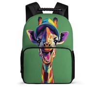 TPISLI Funny Giraffe School Backpack Primary School for Kids and Teens Age 5-10 Animal Bookbag Girls Boys, 1680D Fabric Soft Felt Details Short Trips