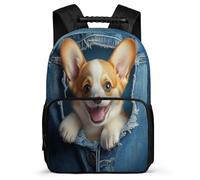 TPISLI Funny Puppy Rucksack for Boys Primary Classes Cute Corgi Motif Rucksack Primary Age 6-11 Girls Boys, Adjustable Straps Lightweight Outdoor Day Trips