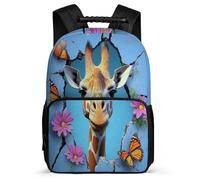 TPISLI Giraffe 3D Print Backpack for Children School Years 2-5 Animal Rucksack for Boys Girls School Years 1-4, Sturdy Handle Soft Felt Details Outdoor Day Trips