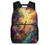 TPISLI Giraffe Illustration Backpack for Children Year 3-6, Animal Theme Rucksack for Kids, Lightweight School Bag, Side Pockets, Padded Back, Travel Daily Use