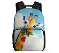 TPISLI Giraffe Pattern Bookbag Primary School for Kids and Teens Age 7-12 Animal Giraffe Rucksack Kids and Teens, Side Pockets Soft Felt Details Back to School Gift