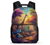 TPISLI Giraffe Pattern School Backpack Primary School for Girls Boys 6-11 Years Animal Peacock Daypack Girls Boys, 1680D Fabric Adjustable Straps Short Trips