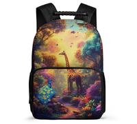 TPISLI Giraffe Peacock Print Rucksack Junior School for Children 6-11 Years Animal Design Daypack Kids and Teens, Soft Felt Details Sturdy Handle Travel Daily Use