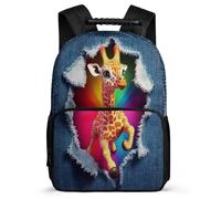 TPISLI Giraffe Print Bookbag for Kids Primary Age 6-11 Animal Design Rucksack for Kids and Teens School Years 1-4, Adjustable Straps Padded Back Birthday Gift