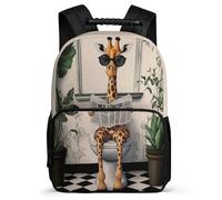 TPISLI Giraffe School Bag Primary Classes for Kids and Teens Year 3-6 Funny Animal Backpack Boys, Soft Felt Details Side Pockets Back to School Gift
