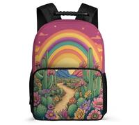 TPISLI Girls Boys Beautiful Cactus Motif Rucksack 7-11 Year Olds Plants Rainbow Backpack for Children School Years 1-4, Adjustable Straps Sturdy Handle Outdoor Day Trips