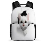 TPISLI Girls Boys Cat White Pattern School Bag Year 3-6 Kitten Rucksack for Kids and Teens School Years 1-4, 1680D Fabric Sturdy Handle Daily Essentials