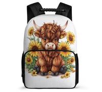 TPISLI Girls Boys Cow Animal Design Rucksack Primary Age 6-11 Highland Cow Backpack for Girls Primary School, 1680D Fabric Soft Felt Details Outdoor Day Trips